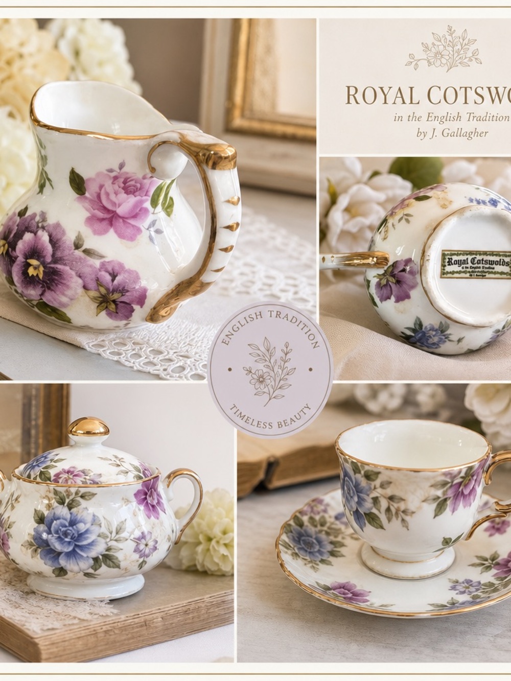 Royal Cotswolds Floral Tea Trio – Vintage English‑Style Porcelain